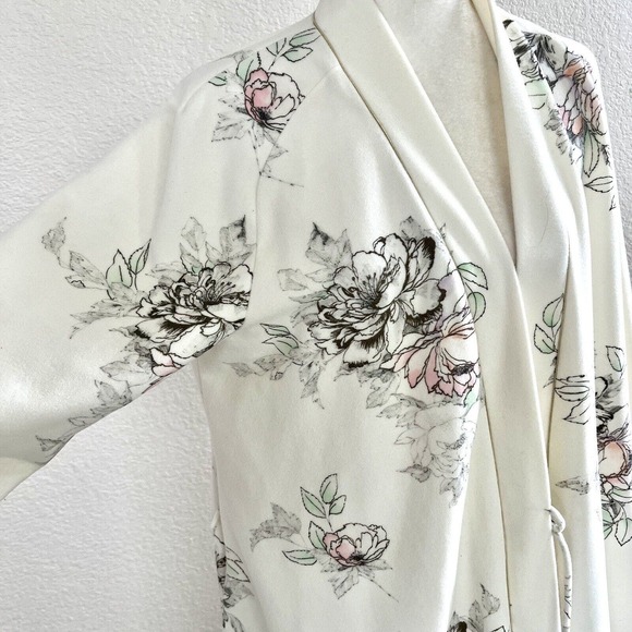 Vintage 80s Miss Elaine Large Fleece Robe Tie Front Side Pockets Country Cottage - Picture 5 of 16